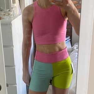 Outdoor voices colorblocked bike short and Venus crop top set
